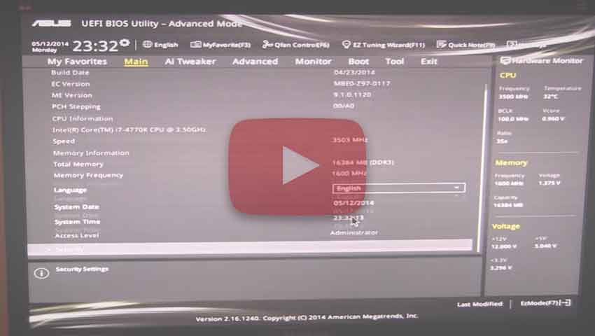 ASUS Z97-A UEFI BIOS Overview by YoutTube user ThinkComputers