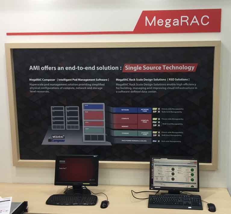 AMI booth interior showing a close up of a computer station about single source technology